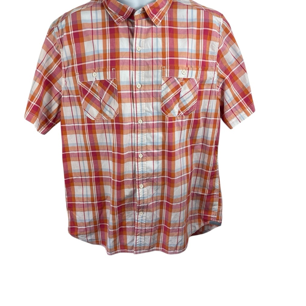 1633 Union u-crafted Coral Plaid 100% Cotton Button-Up Shirt, Size XXL